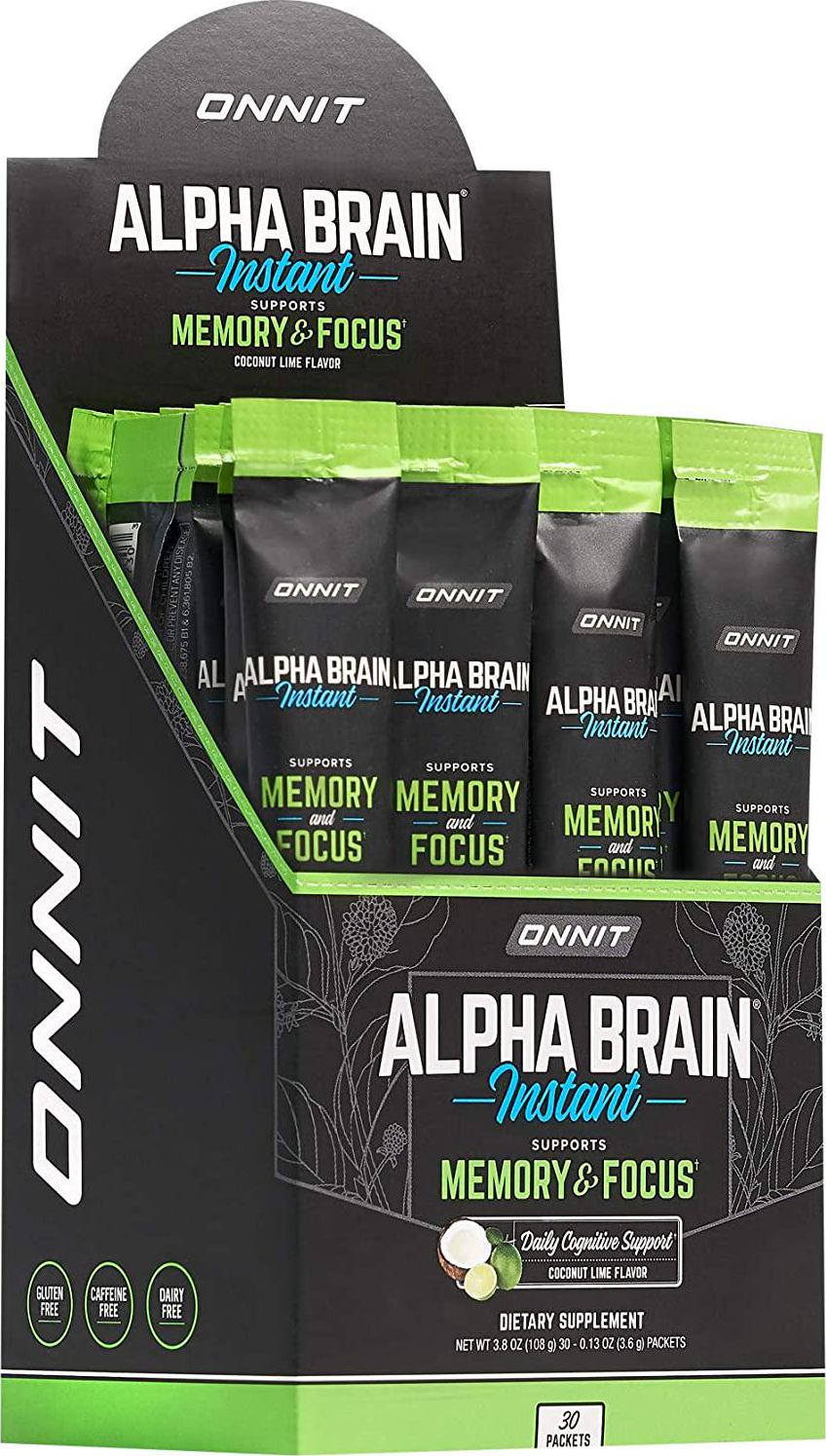 ONNIT Alpha Brain Instant - Coconut Lime Flavor - Nootropic Brain Booster Memory Supplement - Brain Support for Focus, Energy and Clarity - Alpha GPC Choline, Cats Claw, L-Theanine, Bacopa - 30ct