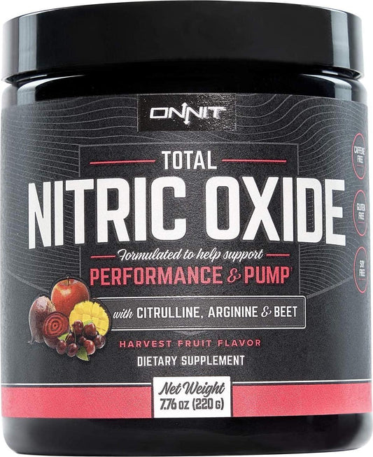 ONNIT Total Nitric Oxide - Caffeine Free Pre Workout Powder w/Beet Root, L Arginine and L Citrulline Malate | Boost Energy and Recovery | Harvest Fruit Flavor - 20 Servings