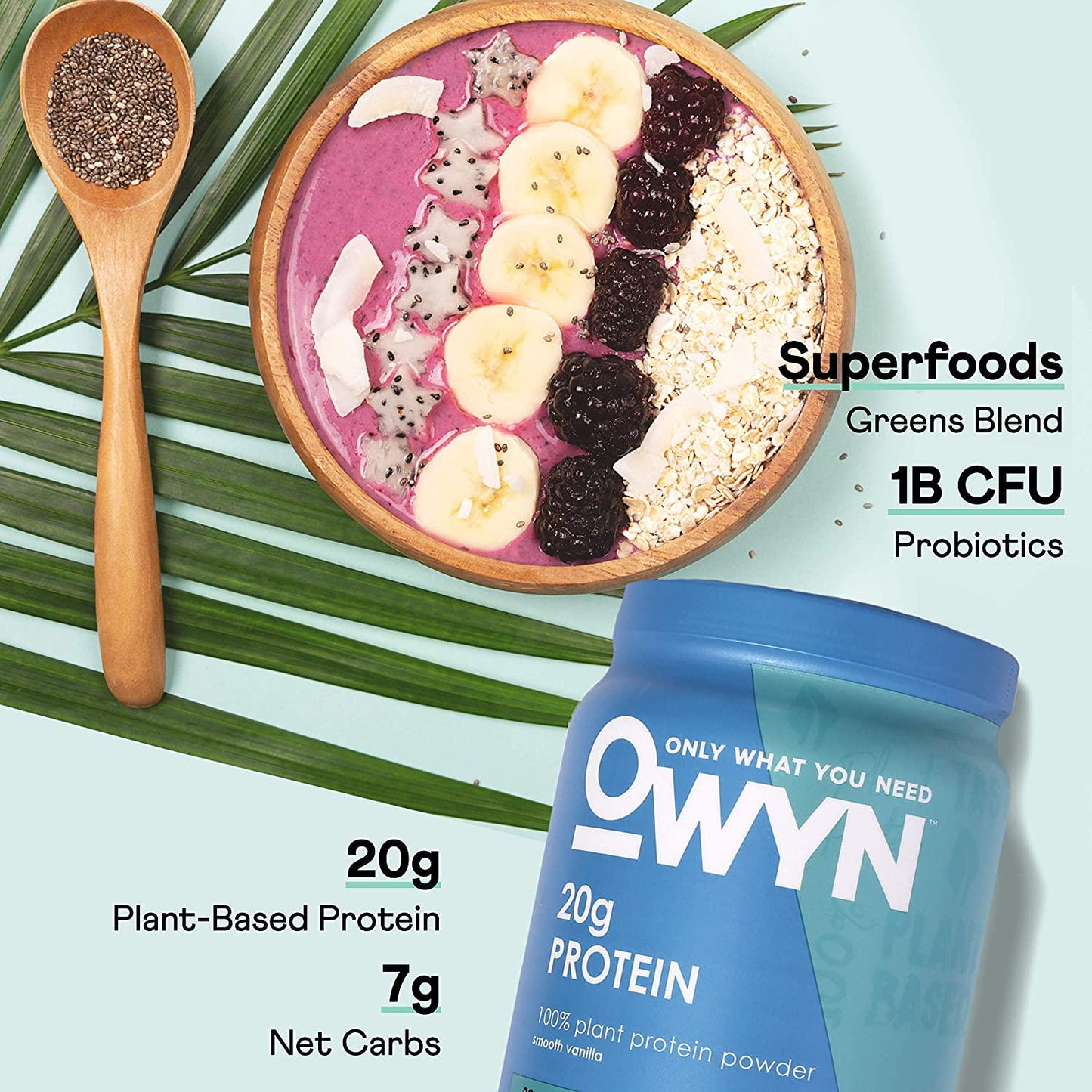 OWYN Only What You Need Plant-Based Protein Powder, Smooth Vanilla, 1.05 lbs