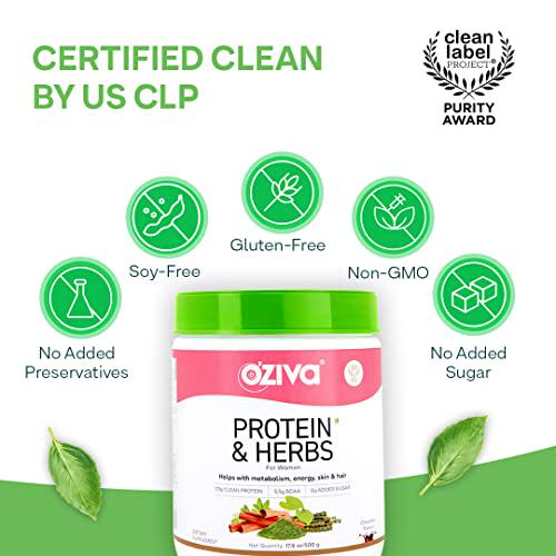 OZiva Protein and Herbs for Women | Protein Powder for Weight Control, Better Metabolism and Hormonal Balance | with 23g Whey Protein, Ayurvedic Herbs and Vitamins, Certified Clean,500 g,Vanilla Almond