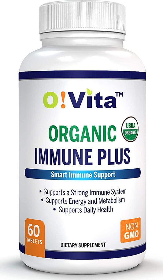 O!VITA Organic Immune Plus, 7-in-1 USDA Certified Organic Immunity Booster, with 300mg Elderberry, Oregano Leaf Powder, Moringa Leaf Powder (60 Non-GMO, Herbal Tablets)