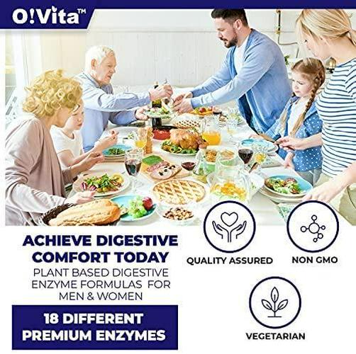 O!VITA Premium Digestive Enzymes, Gluten-Free, with 18 Types of enzymes, Better Digestion, Better Nutrient Absorption, 2-Month Supply (60 Non-GMO Vegetable Capsules)
