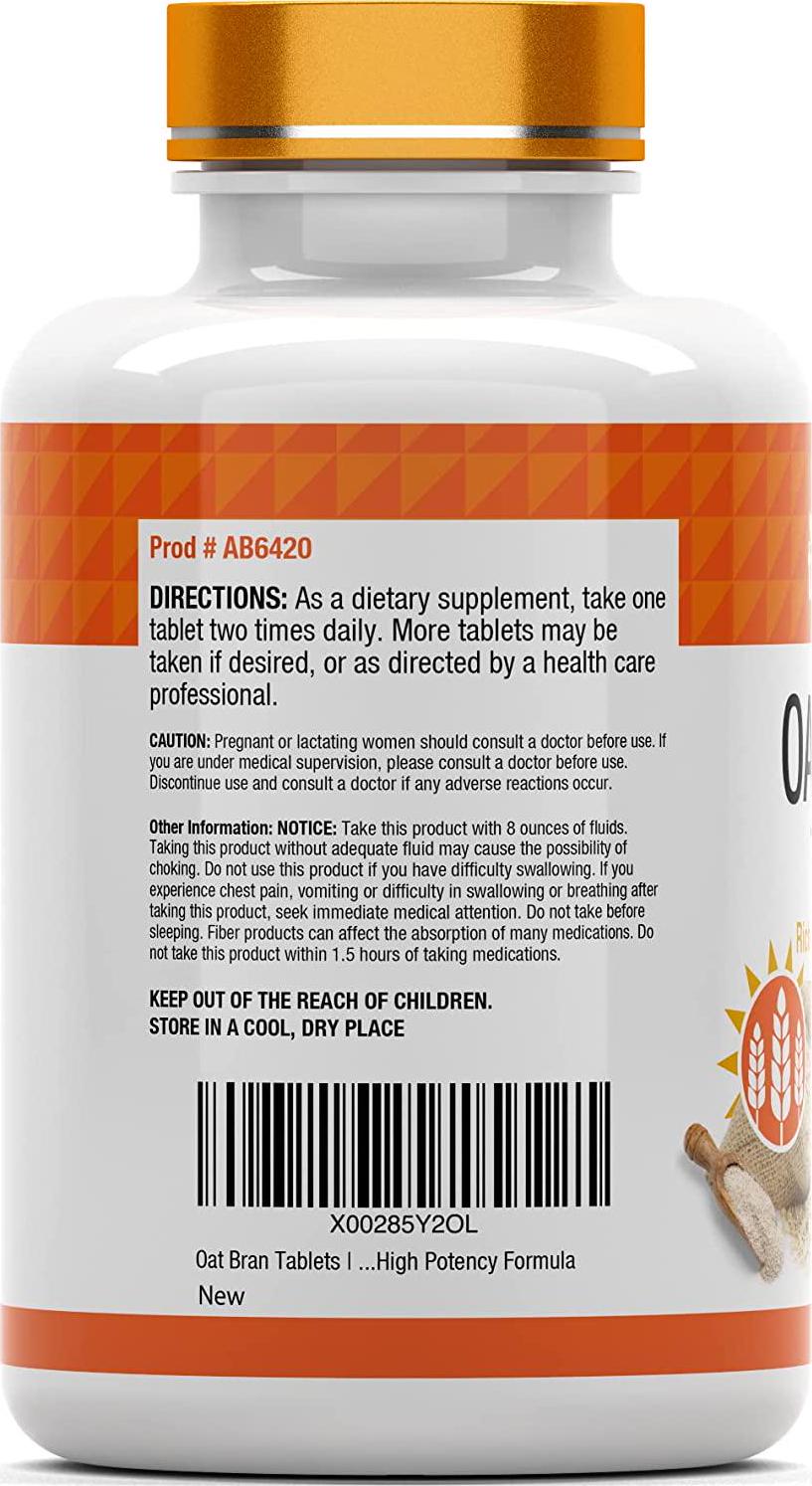 Oat Bran Tablets | 365 Tablets x 1,000 MG per Tablet | Oat Fiber Tablets | Soluble and Dietary Fiber Supplement | May Support Digestive Health* | TNVitamins