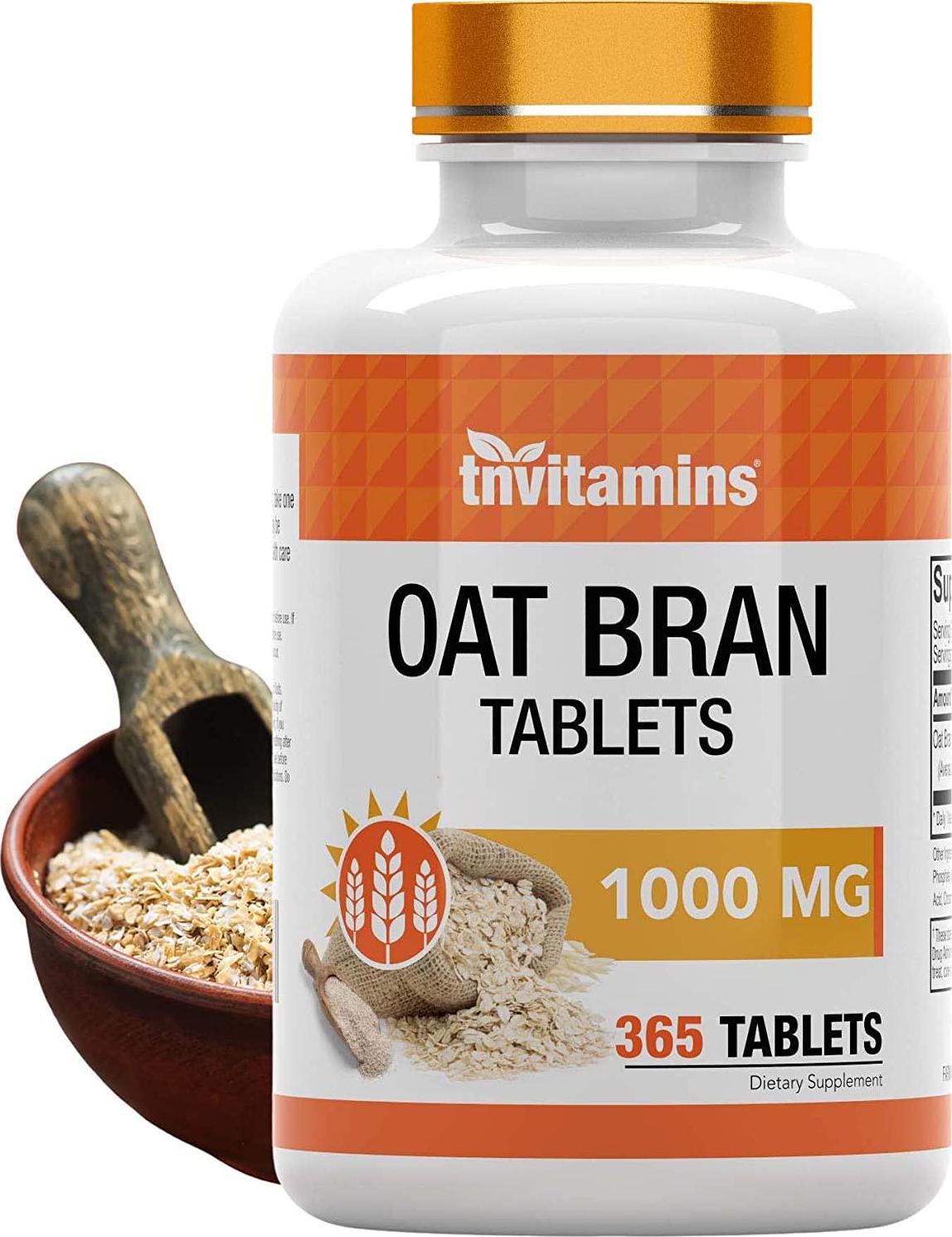 Oat Bran Tablets | 365 Tablets x 1,000 MG per Tablet | Oat Fiber Tablets | Soluble and Dietary Fiber Supplement | May Support Digestive Health* | TNVitamins