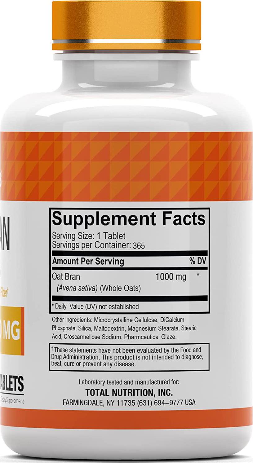 Oat Bran Tablets | 365 Tablets x 1,000 MG per Tablet | Oat Fiber Tablets | Soluble and Dietary Fiber Supplement | May Support Digestive Health* | TNVitamins