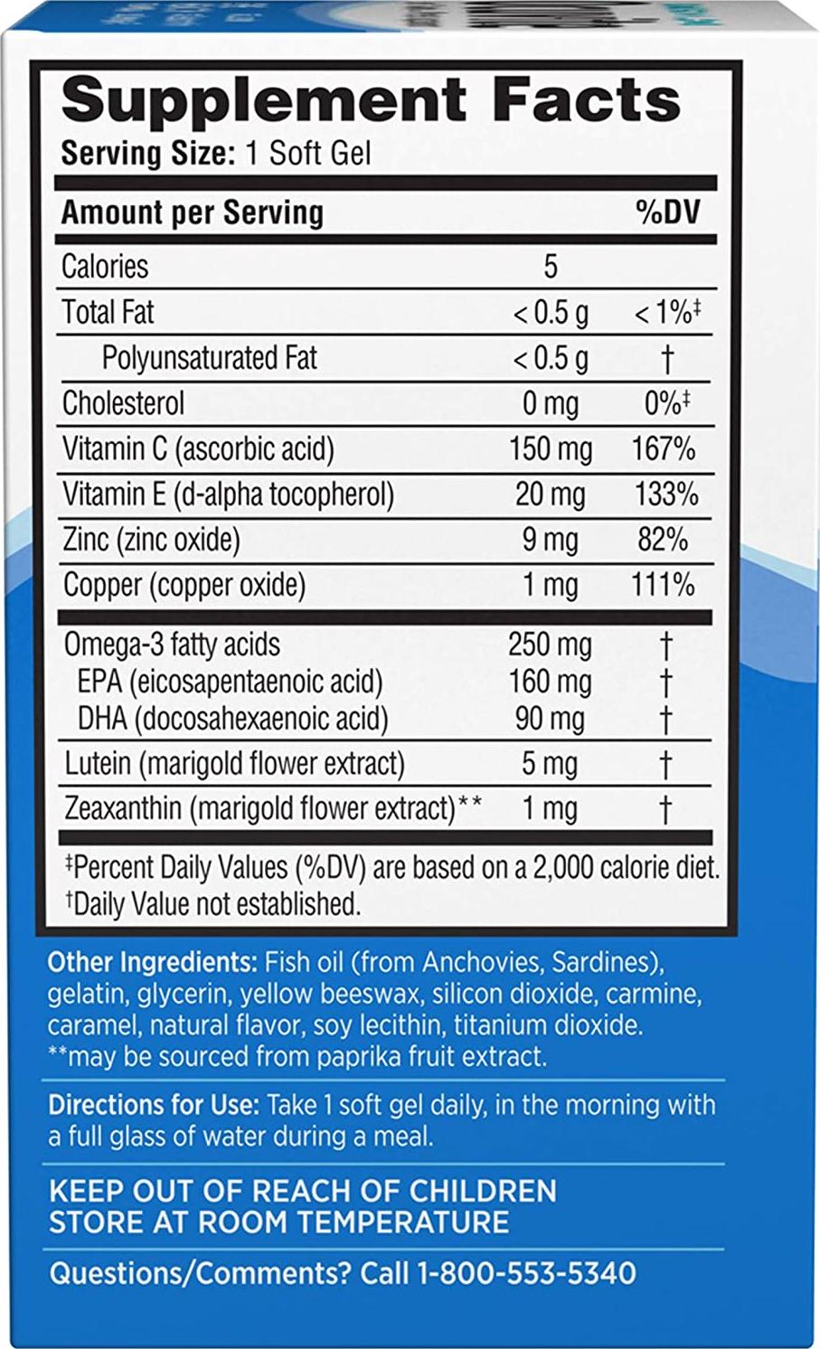 Ocuvite Eye Vitamin and Mineral Supplement, Contains Zinc, Vitamins C, E, Omega 3, Lutein, and Zeaxanthin, 90 Softgels