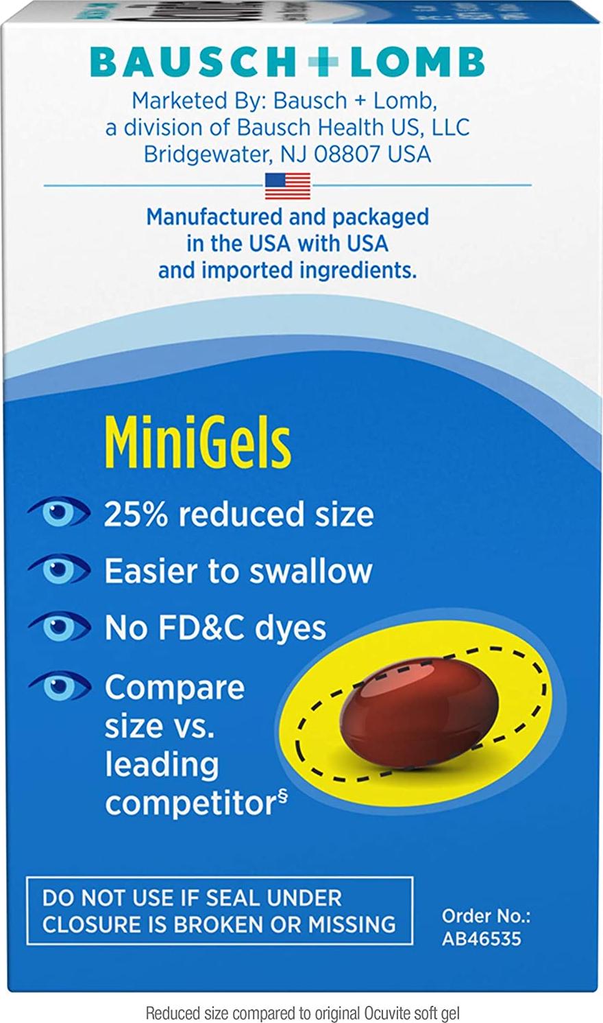 Ocuvite Eye Vitamin and Mineral Supplement, Contains Zinc, Vitamins C, E, Omega 3, Lutein, and Zeaxanthin, 90 Softgels