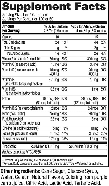 Olly Kid's Multivitamin + Probiotic Gummy, Vitamins A, C, D, E, B, Zinc, Digestive Support, Chewable Supplement, Berry Flavor, 60 Day Supply - 120 Count Pouch, Red, Orange, (700370.01)