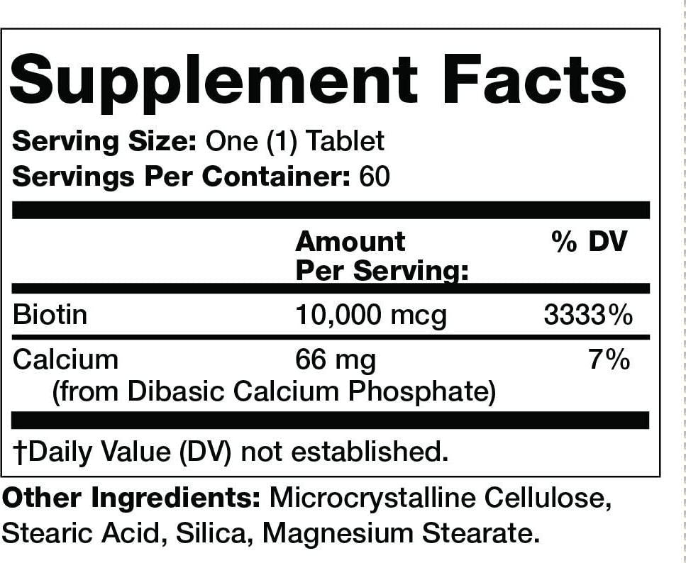 Olympian Labs Biotin Supplement Maximum Strength 10,000 mcg, 60 Count