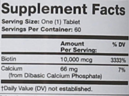 Olympian Labs Biotin Supplement Maximum Strength 10,000 mcg, 60 Count