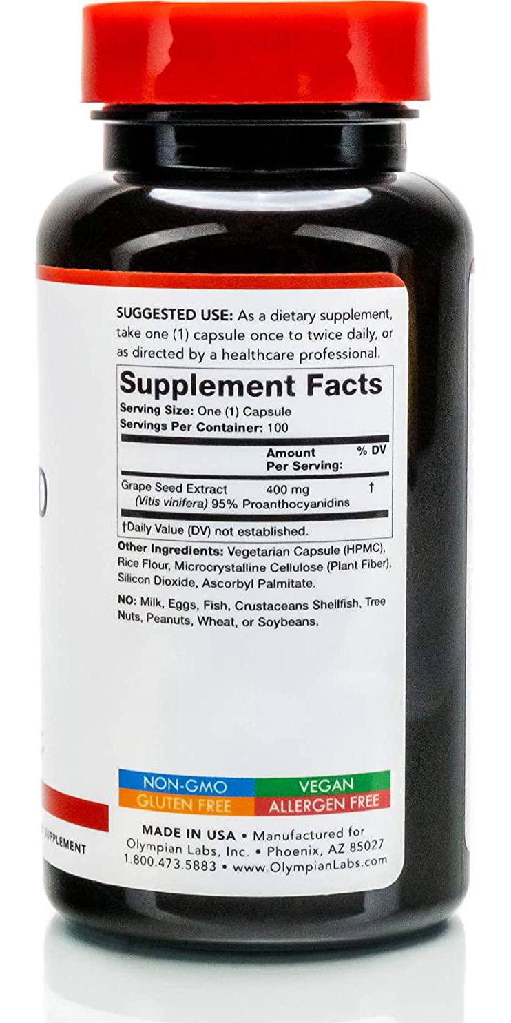 Olympian Labs Grape Seed Extract 400mg, 100 capsules bottle