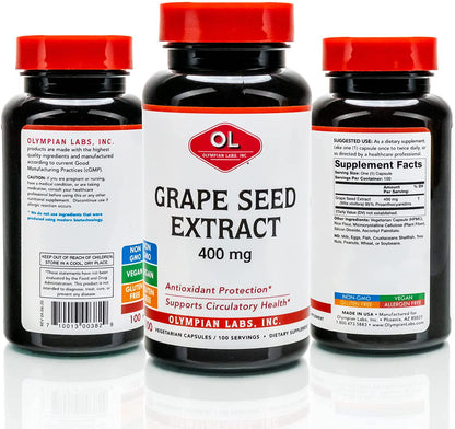 Olympian Labs Grape Seed Extract 400mg, 100 capsules bottle