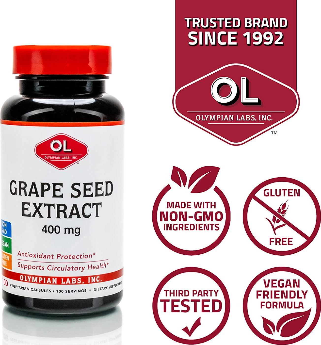 Olympian Labs Grape Seed Extract 400mg, 100 capsules bottle