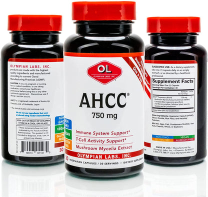 Olympian Labs Premium AHCC Supplement 750mg of AHCC per Capsule Supports Immune Health, Liver Function, and Natural Killer Cell Activity- 30 Caps