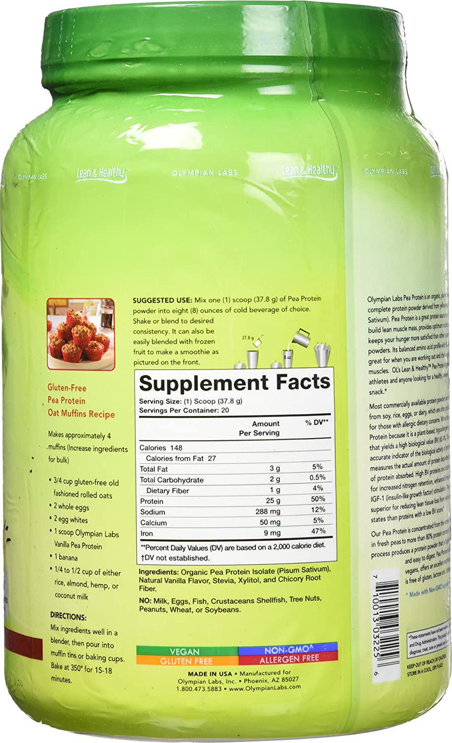 Olympian Labs Vanilla Pea Protein, 756 Grams, 20 servings