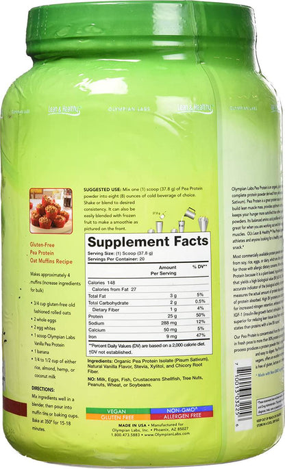 Olympian Labs Vanilla Pea Protein, 756 Grams, 20 servings