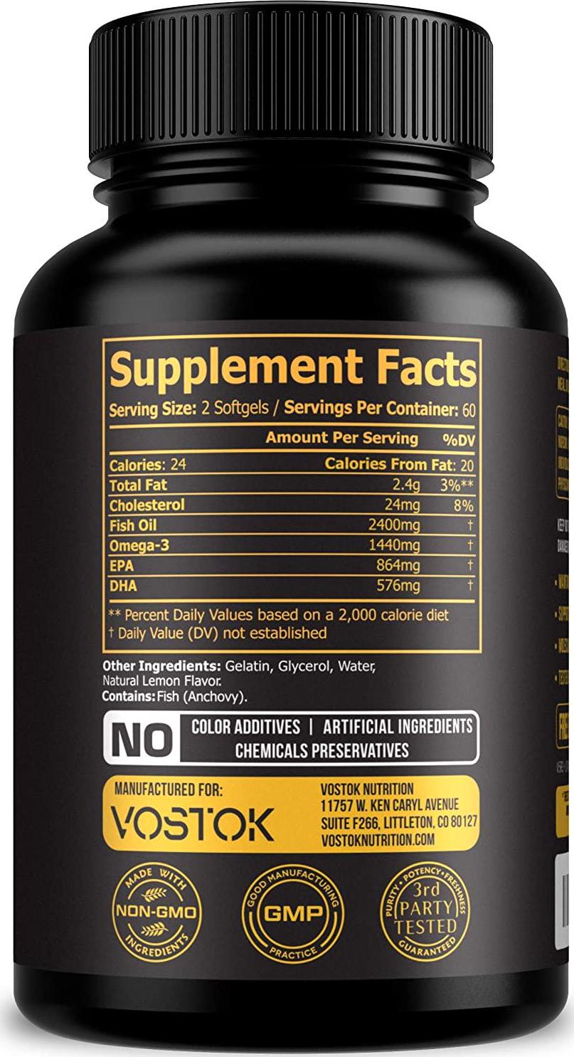 Omega 3 Fish Oil Triple Strength - Sourced from Wild Caught Fish - Non-GMO, Soy and Gluten Free - High EPA and DHA Supplement - Heart + Brain Health, Joint and Skin Support - 120 Softgel Capsules