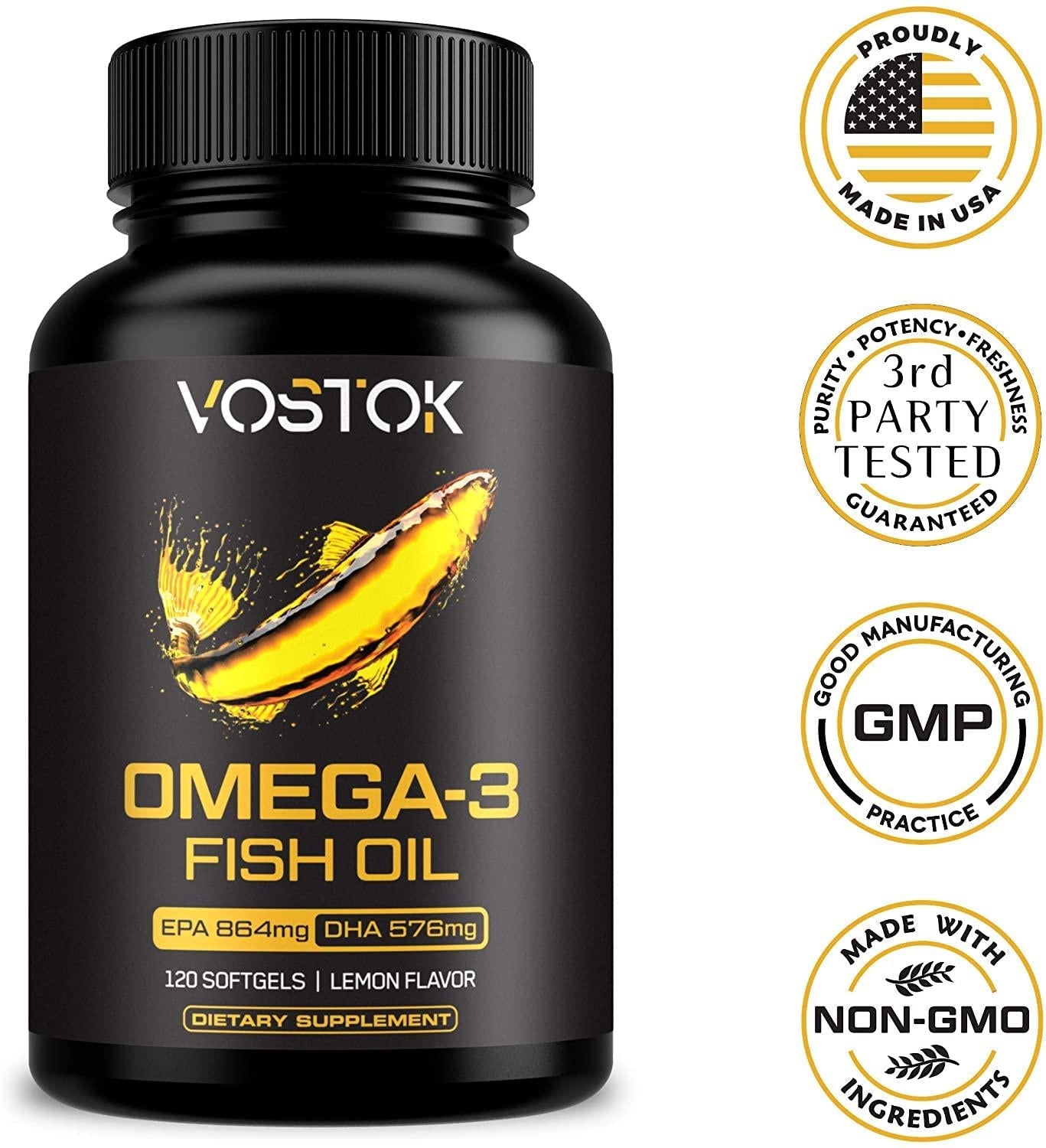 Omega 3 Fish Oil Triple Strength - Sourced from Wild Caught Fish - Non-GMO, Soy and Gluten Free - High EPA and DHA Supplement - Heart + Brain Health, Joint and Skin Support - 120 Softgel Capsules
