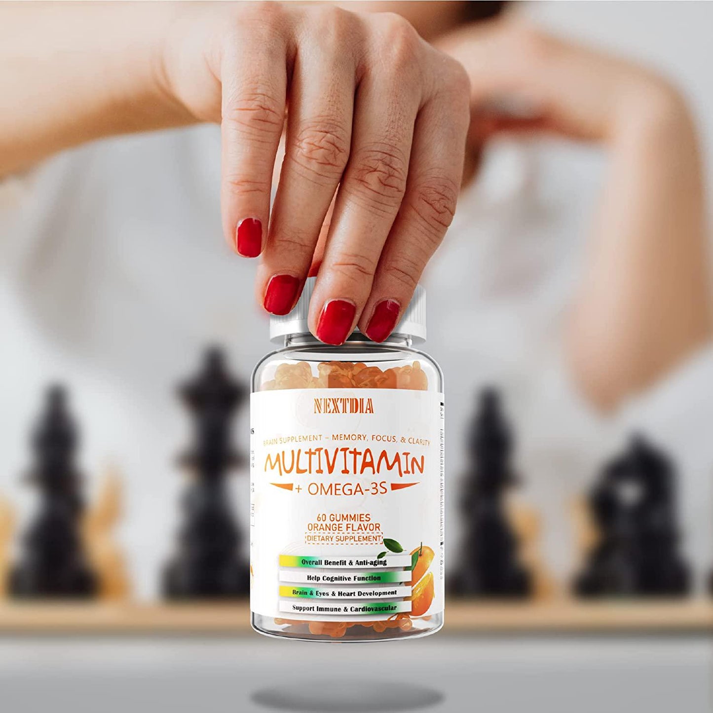 Omega 3, Phosphatidylserine, Bacopa Monnieri, Ashwagandha Gummies - Brain Booster, Immune Support - Brain Support Supplement for Focus, Memory, Concentration, 120 Gummies