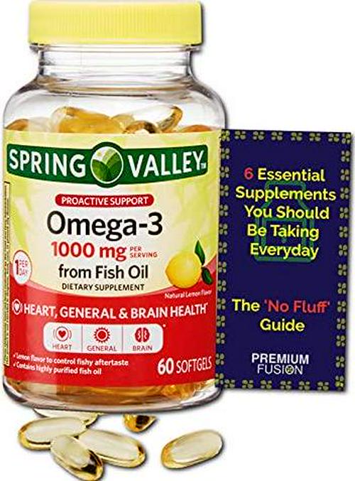 Omega-3 from Fish Oil, Proactive Support, 1000 mg, 60 Softgels (Lemon Flavor) + Vitamin Pouch and Guide to Supplements