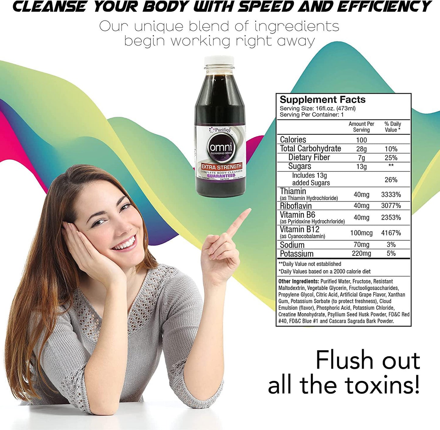 Omni Detox Cleanse Drink - Full Body Detox Juice - Grape Flavor - 100% Naturally Formulated Whole Body Detox System - Quick Body Cleanse Enriched with Vitamins and Minerals, 16 oz - Two Pack