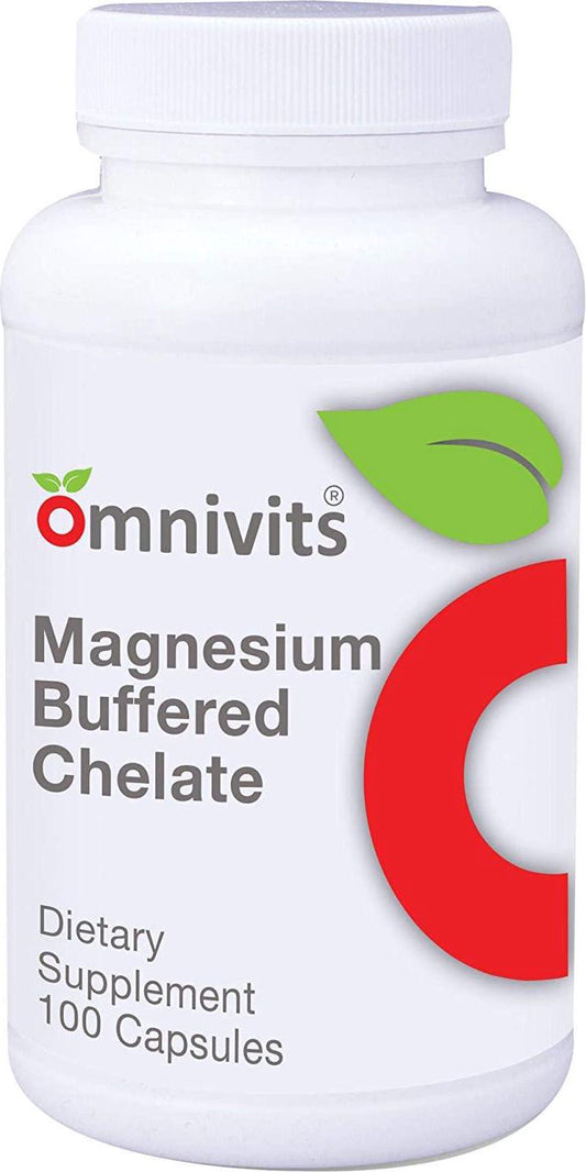 Omnivits Magnesium Buffered Chelate | Magnesium Bisglycinate Chelate High Absorbed Form of Magnesium by Albion Laboratories | 100 Capsules