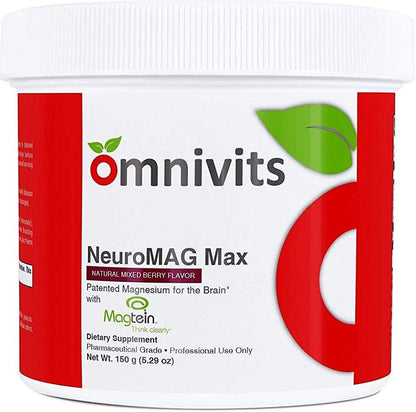 Omnivits Neuro MAG Max Natural Mixed Berry Flavor | Optimized Magnesium for Brain and Body | Magnesium Chelate Albion Di-Magnesium Malate and Magtein | Highly Absorbable | 5.29 oz 60 Serving