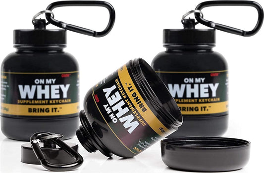 OnMyWhey - Protein Powder and Supplement Funnel Keychain, Portable to-Go Container for The Gym, Workouts, Fitness, and Travel - TSA Approved, Classic 3-Pack