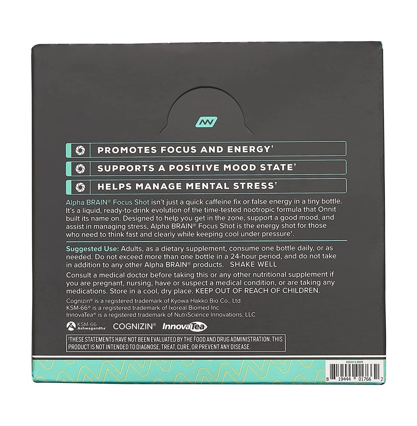 Onnit Alpha BRAIN Focus Energy Shot Supplement - Energy, Focus, Mood, Stress, Brain Booster Drink - Tropical (2.5 fl oz, 6 ct)