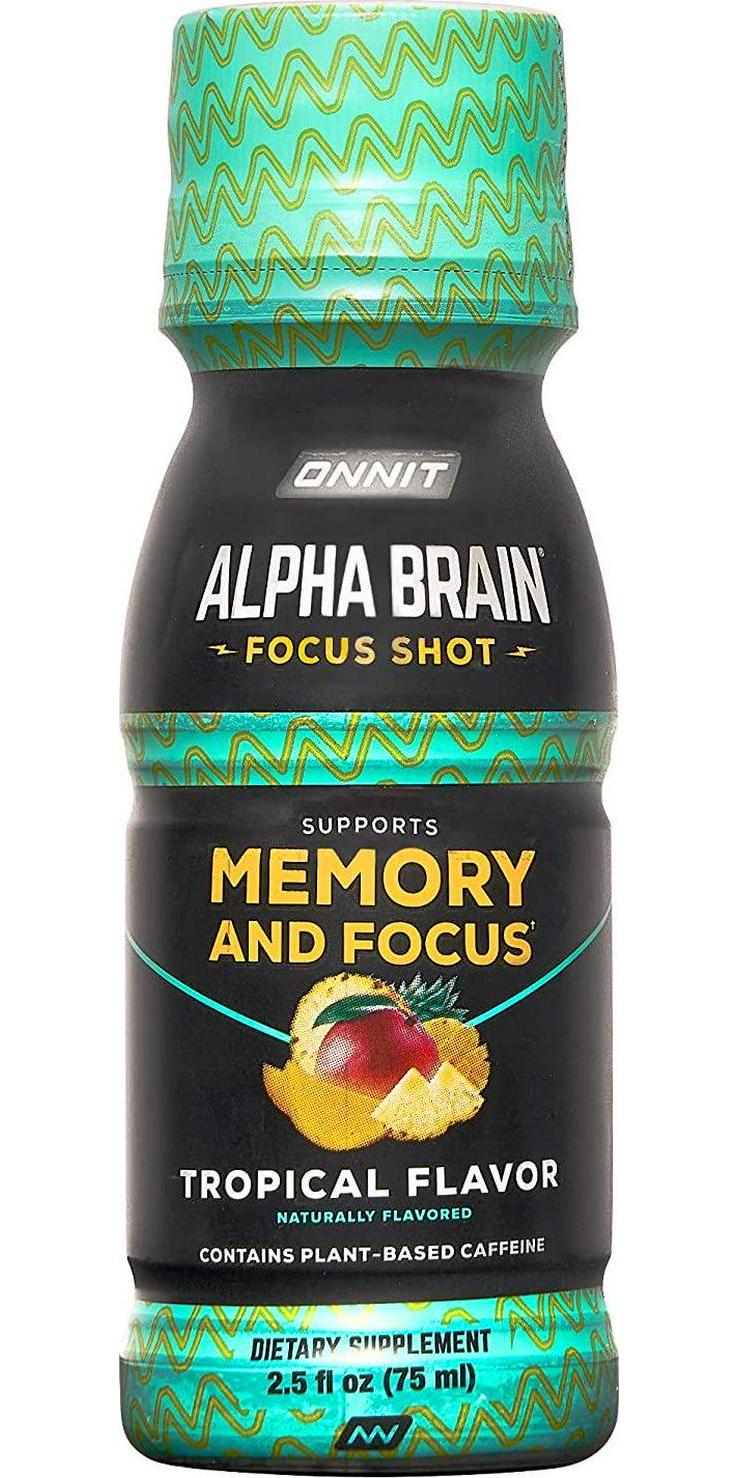 Onnit Alpha BRAIN Focus Energy Shot Supplement - Energy, Focus, Mood, Stress, Brain Booster Drink - Tropical (2.5 fl oz, 6 ct)
