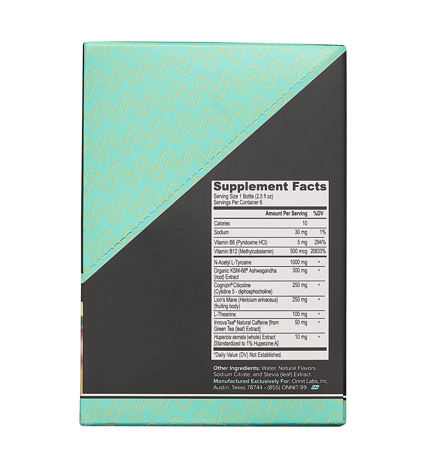 Onnit Alpha BRAIN Focus Energy Shot Supplement - Energy, Focus, Mood, Stress, Brain Booster Drink - Tropical (2.5 fl oz, 6 ct)