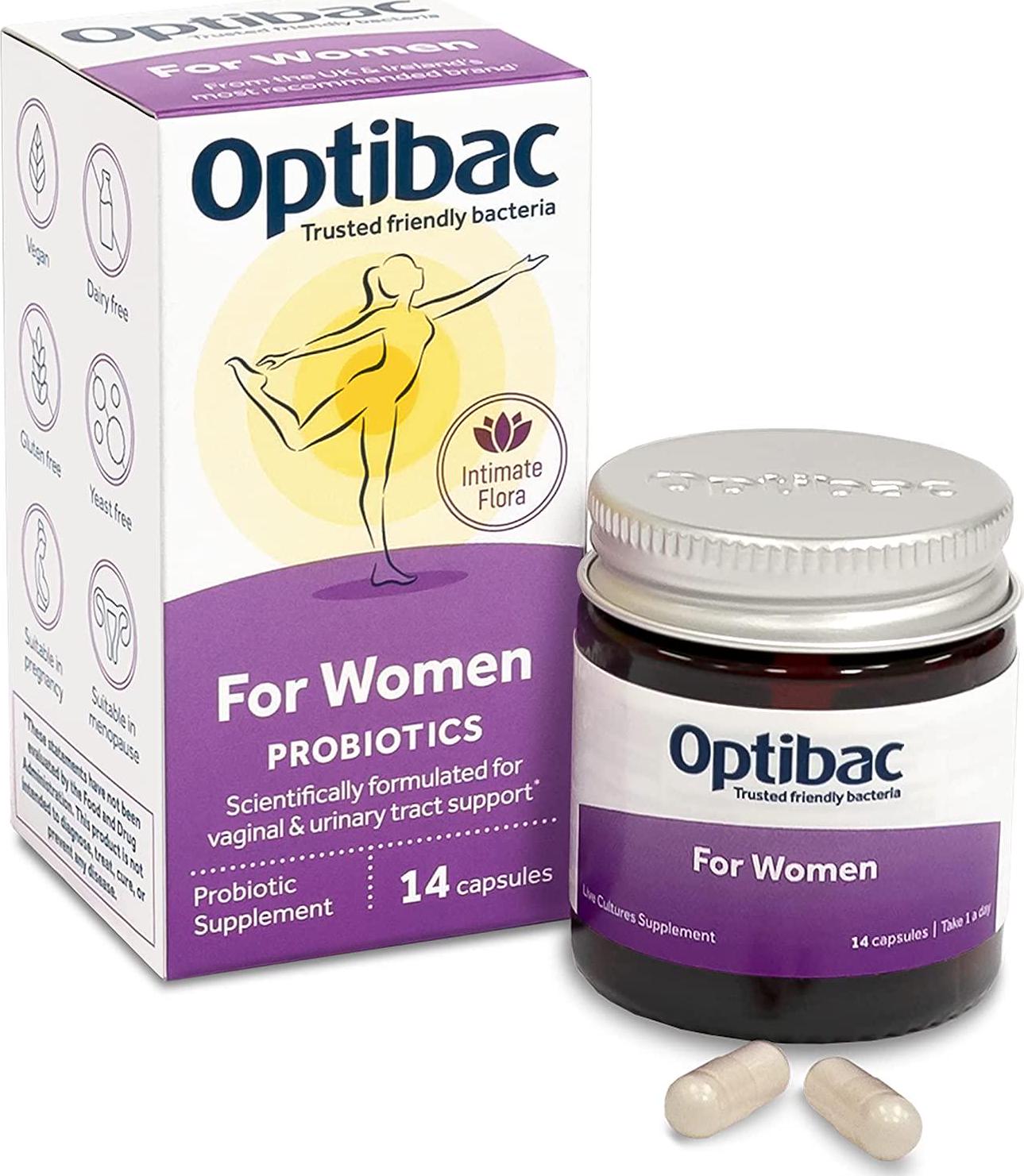 Optibac Probiotics for Women - Vegan Supplement for Intimate Area - Scientifically Proven to Reach Vaginal Flora - Most Researched Lactobacillus Probiotic in Women - 14 Capsules