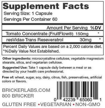 Optiflow with Fruitflow 60 Capsules - Derived from Tomatoes - Natural Ingredients Helping Optimal Cardiovascular Health - Healthy Blood Circulation by Keeping Platelets Smooth