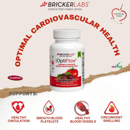 Optiflow with Fruitflow 60 Capsules - Derived from Tomatoes - Natural Ingredients Helping Optimal Cardiovascular Health - Healthy Blood Circulation by Keeping Platelets Smooth