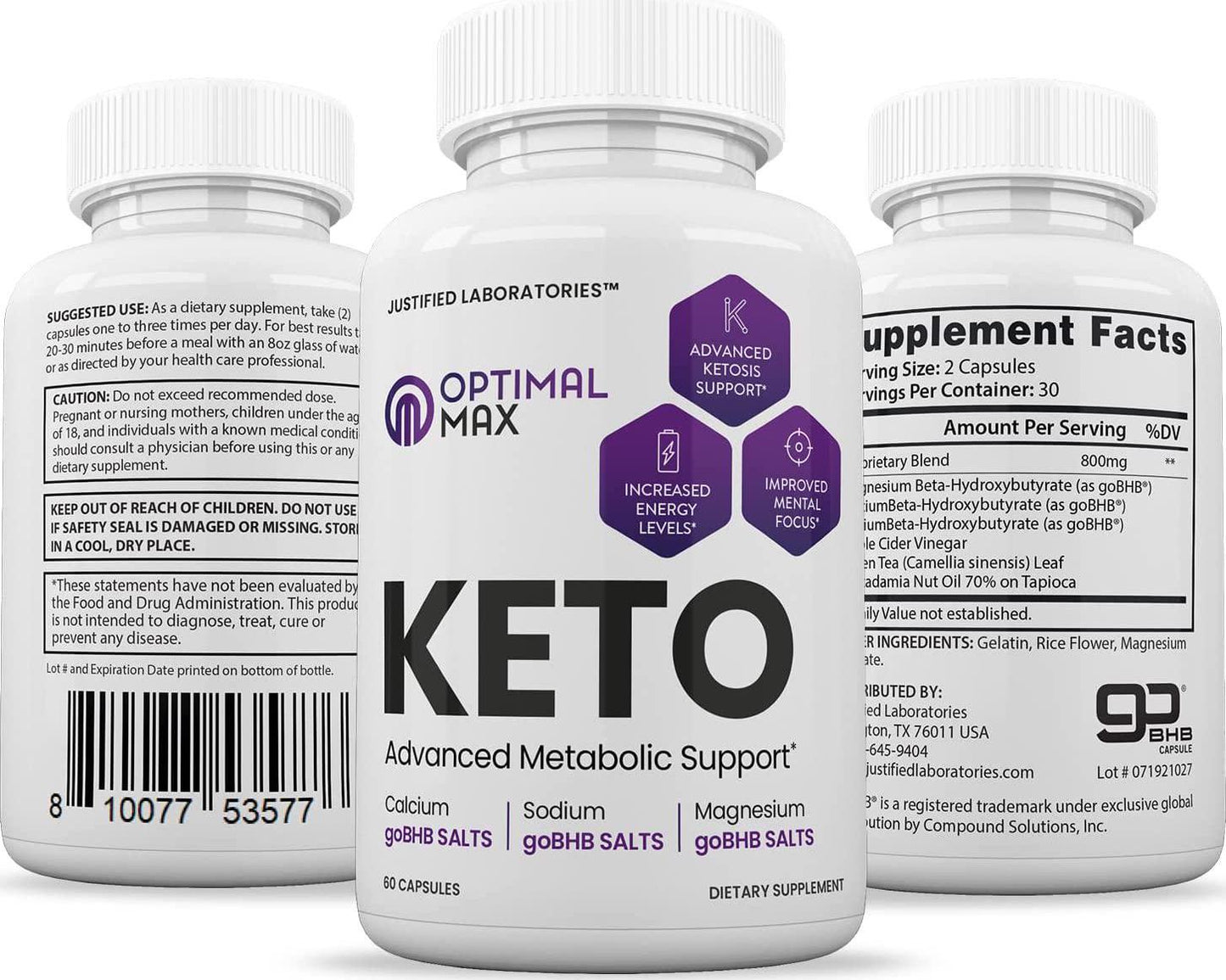 Optimal Max Keto Pills Includes Apple Cider Vinegar Patented goBHBÂ Exogenous Ketones Advanced Ketogenic Supplement Ketosis Support for Men Women 60 Capsules