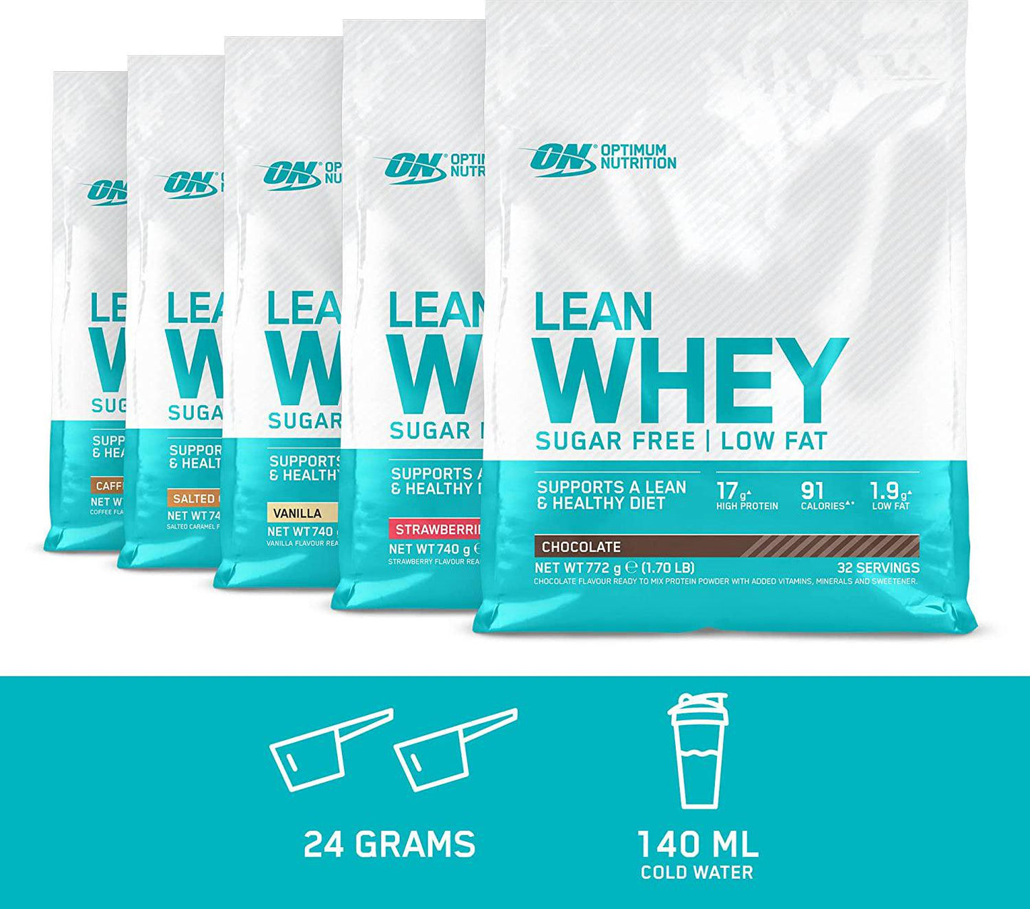Optimum Nutrition Opti-Lean Diet Whey Protein Powder with CLA and L-Carnitine. Low Fat Protein Shake by ON - Vanilla, 30 Servings, 780g