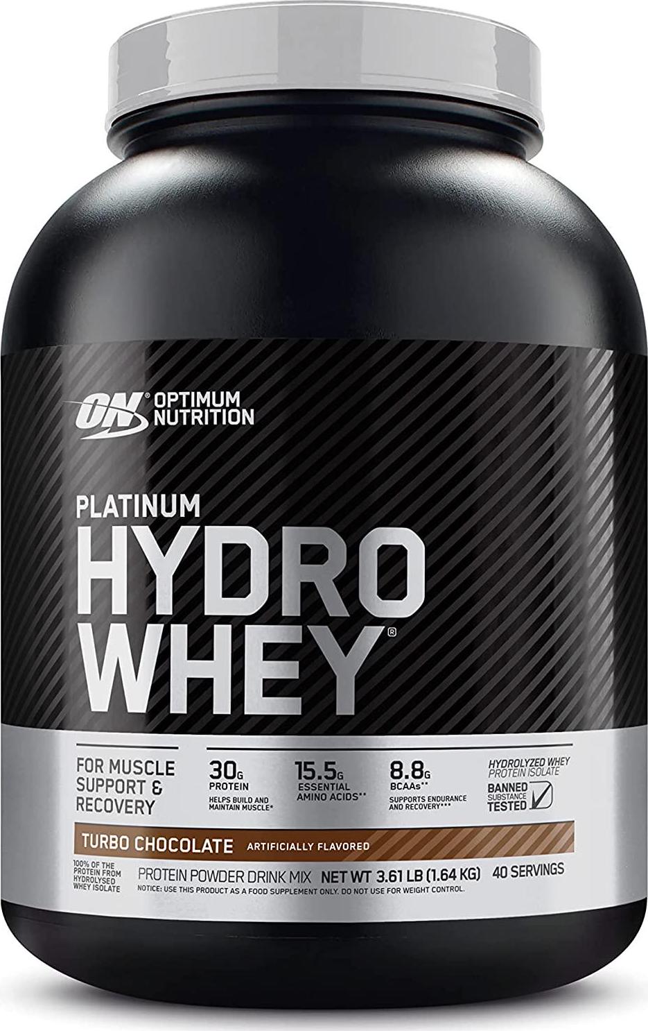 Optimum Nutrition Platinum Hydrowhey Protein Powder, 100% Hydrolyzed Whey Protein Isolate Powder, Flavor: Turbo Chocolate, 3.61 Pounds