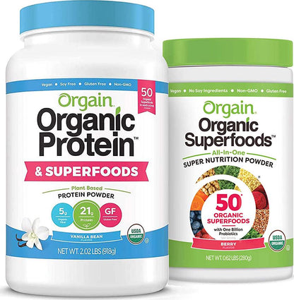 Orgain Bundle - Berry Superfoods Powder and Vanilla Protein and Superfoods Powder - Made without Gluten, Non-GMO