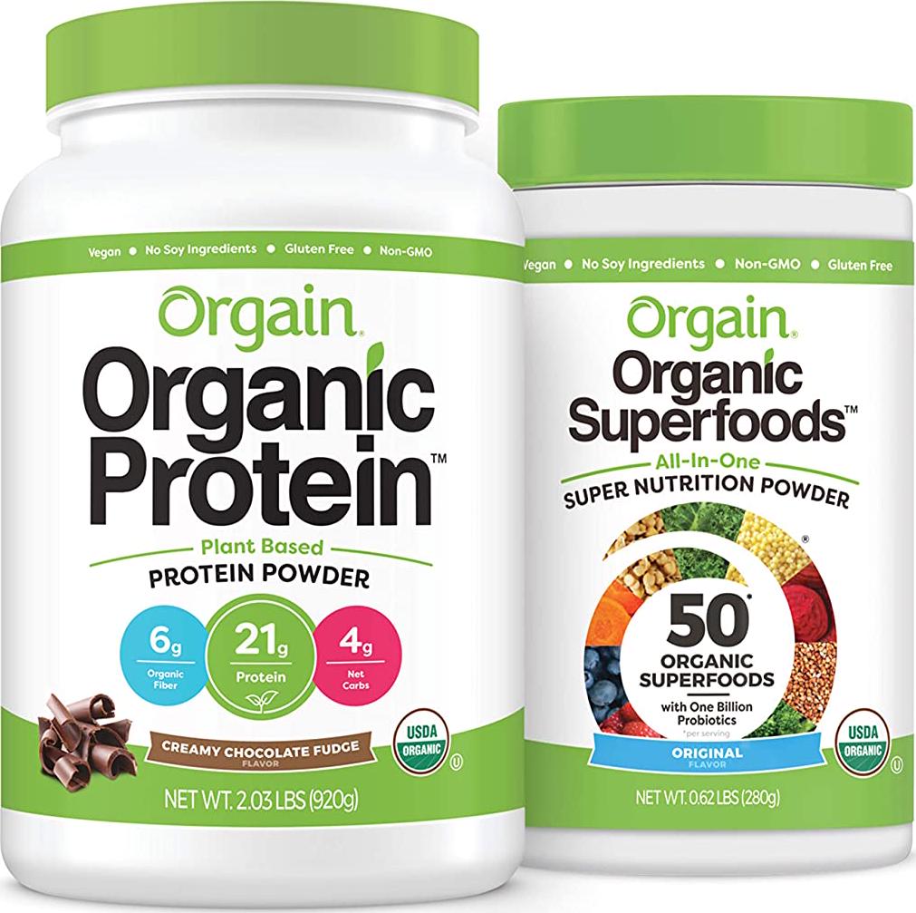 Orgain Bundle - Original Superfoods Powder and Chocolate Protein Powder - Made without Gluten, Non-GMO