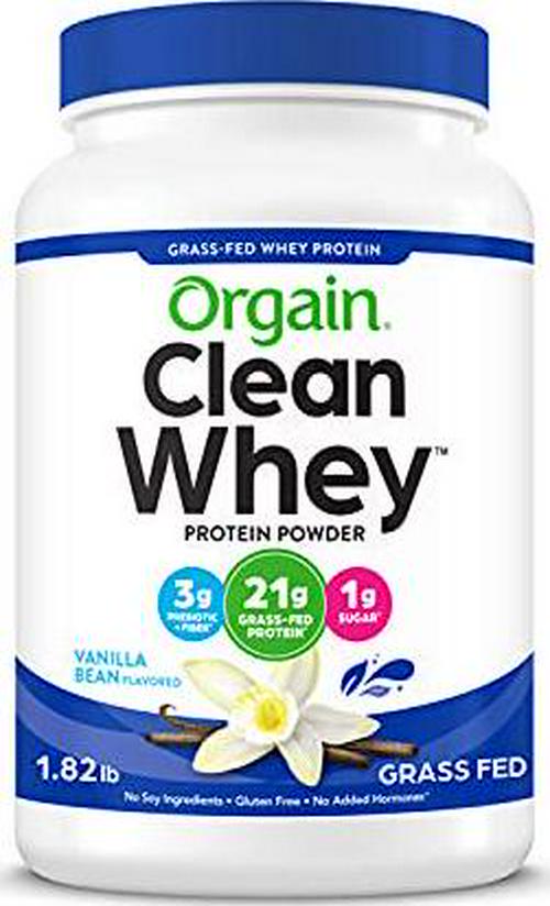 Orgain Grass Fed Whey Protein Powder, Vanilla Bean - 21g of Protein, Low Net Carbs, Gluten Free, Soy Free, No Sugar Added, Kosher, Non-GMO, 1.82 Lb (Packaging May Vary)