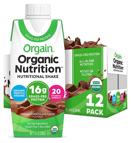 Orgain Organic Nutritional Shake, Creamy Chocolate Fudge - Meal Replacement, 16g Protein, 20 Vitamins and Minerals, Gluten and Soy Free, Kosher, Non-GMO, Packaging May Vary, 11 Fl Oz (Pack of 12)