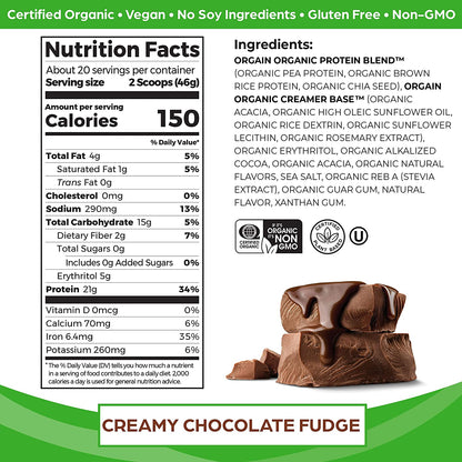 Orgain Organic Plant Based Protein Powder, Peanut Butter - Vegan, Low Net Carbs, 2.03 Pound and Organic Plant Based Protein Powder, Creamy Chocolate Fudge - Vegan, Low Net Carbs, Non Dairy, 2.03 Pound