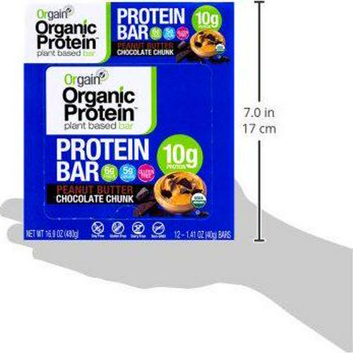 Orgain Organic Plant Based Protein Bar, Peanut Butter Chocolate Chunk - 10g of Protein, Vegan, Gluten Free, Non Dairy, Soy Free, Lactose Free, Kosher, Non-GMO, 1.41 Ounce, 12 Count(Packaging May Vary)