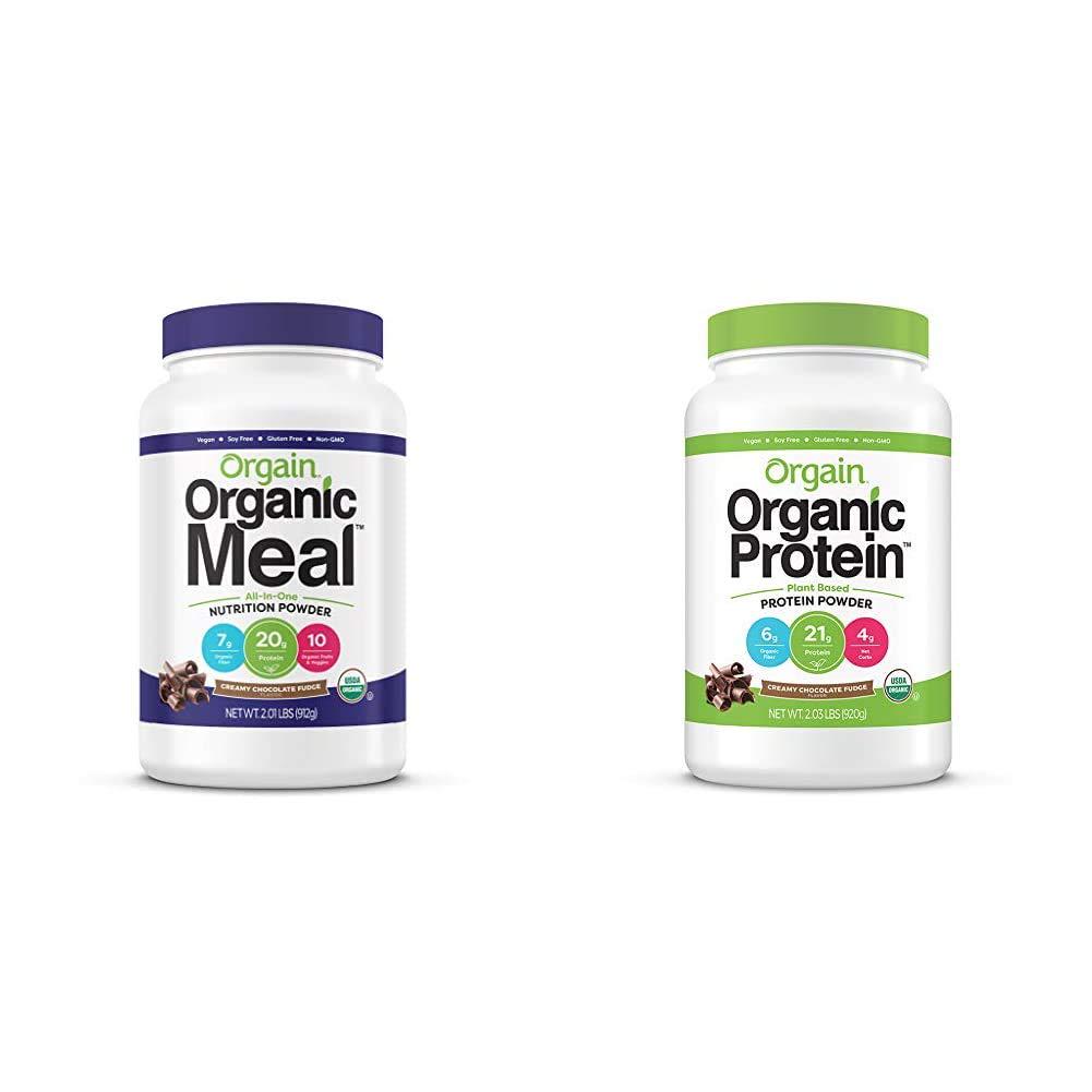 Orgain Organic Plant Based Meal Replacement Powder, Creamy Chocolate Fudge and Organic Plant Based Protein Powder, Creamy Chocolate Fudge - Vegan, Low Net Carbs