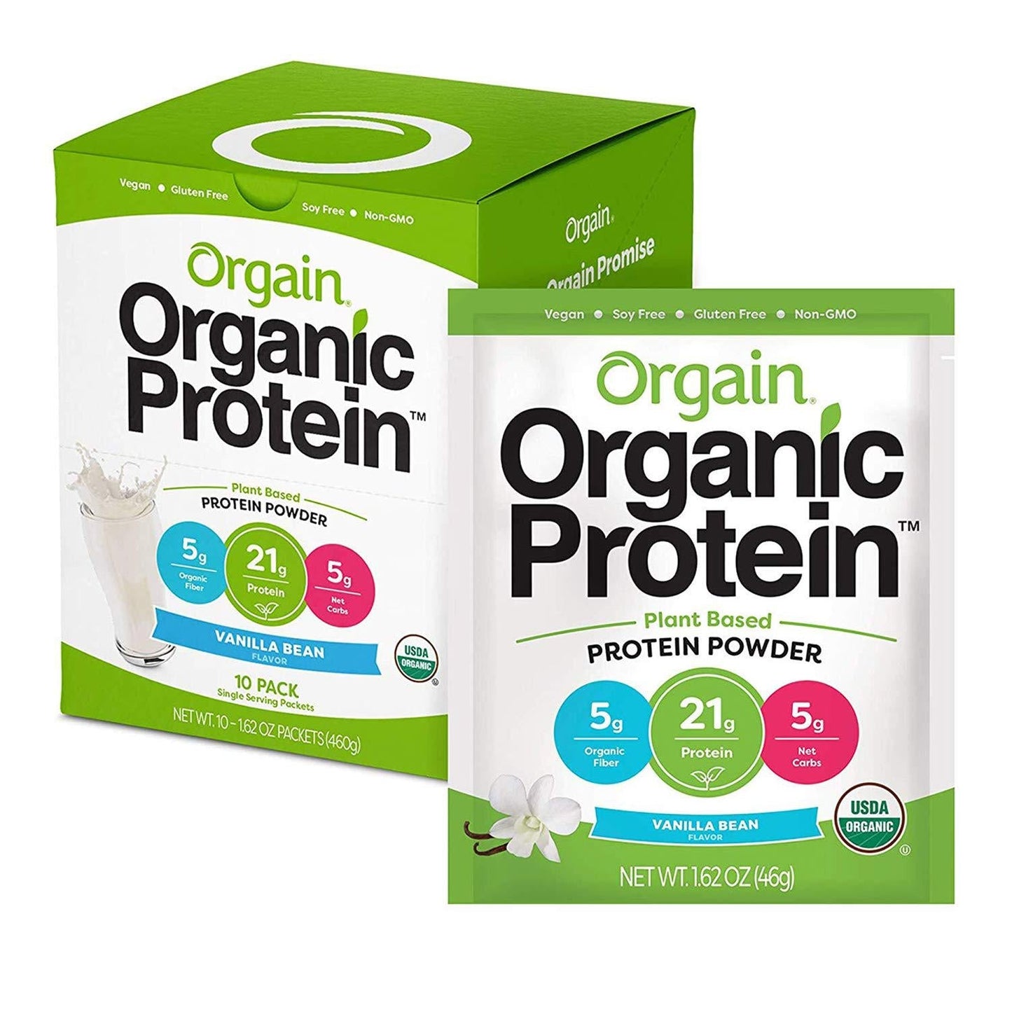 Orgain Organic Plant Based Protein Powder Travel Pack, Vanilla Bean - Vegan, Low Net Carbs and Organic Plant Based Protein Powder Travel Pack, Creamy Chocolate Fudge - Vegan, Low Net Carbs, 10 Count