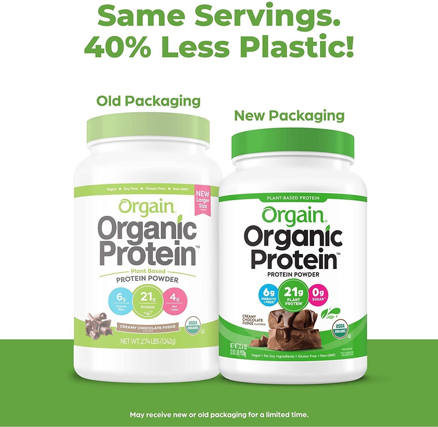 Orgain Organic Plant Based Protein Powder,Creamy Chocolate Fudge -21g of Protein, Vegan, Low Net Carbs,Non Dairy,Gluten Free, No Sugar Added, Soy Free, Kosher,Non-GMO, 2.03 Lb (Packaging May Vary)