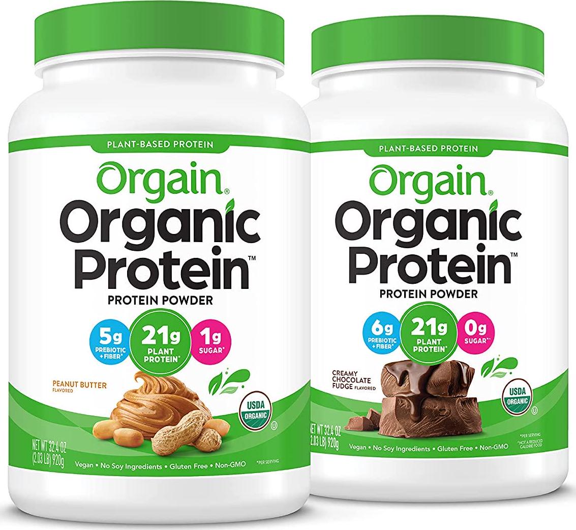 Orgain Organic Plant Based Protein Powder, Peanut Butter - Vegan, Low Net Carbs, 2.03 Pound and Organic Plant Based Protein Powder, Creamy Chocolate Fudge - Vegan, Low Net Carbs, Non Dairy, 2.03 Pound