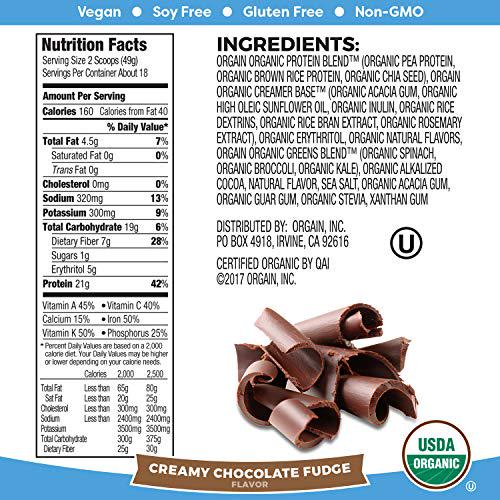 Orgain Organic Plant Based Protein and Greens Powder, Creamy Chocolate Fudge - 1.94 Pound and Organic Plant Based Protein Powder, Peanut Butter - Vegan, Low Net Carbs, Non Dairy, Gluten Free, 2.03 Pound