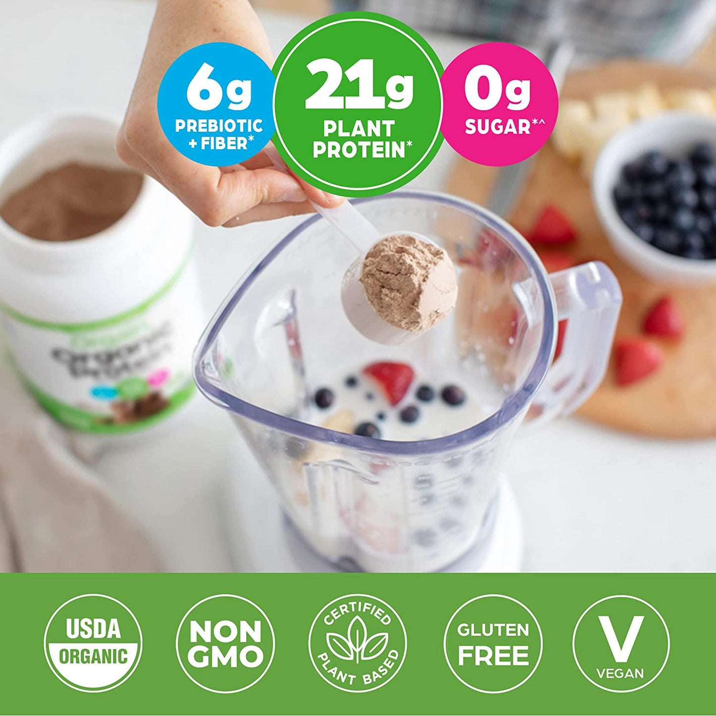 Orgain Organic Plant Based Protein Powder,Creamy Chocolate Fudge -21g of Protein, Vegan, Low Net Carbs,Non Dairy,Gluten Free, No Sugar Added, Soy Free, Kosher,Non-GMO, 2.03 Lb (Packaging May Vary)