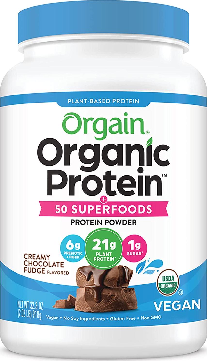 Orgain Organic Protein + Superfoods Powder, Creamy Chocolate Fudge - 21g of Protein, Vegan, Plant Based, 6g of Fiber, No Dairy, Gluten, Soy or Added Sugar, Non-GMO, 2.02 Lb